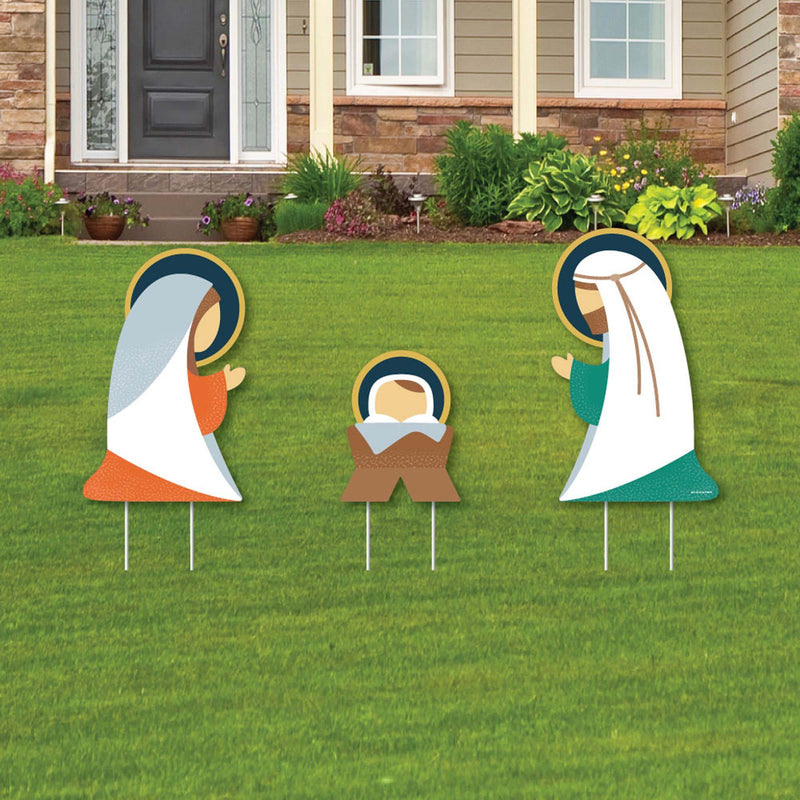 Holy Nativity - Outdoor Lawn Sign Decorations with Stakes - Manager Scene Religious Christmas Yard Signs - 3 Piece