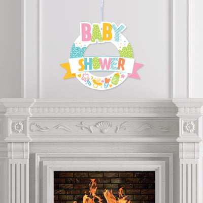 Colorful Baby Shower - Outdoor Gender Neutral Party Decor - Front Door Wreath