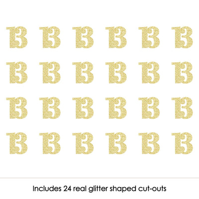 Gold Glitter 13 - No-Mess Real Gold Glitter Cut-Out Numbers - 13th Birthday Party Confetti - Set of 24