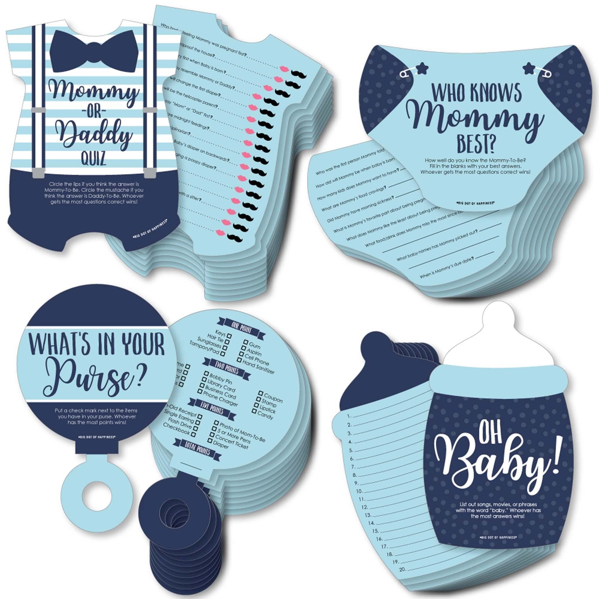 Baby Boy - 4 Blue Baby Shower Games - 10 Cards Each - Who Knows Mommy Best,  Mommy or Daddy Quiz, WhatÃ¢â‚¬â„¢s in Your Purse and Oh Baby - Gamerific  Bundle |, image size:2000x2000