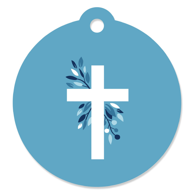 Blue Elegant Cross - Boy Religious Party Favor Gift Tags (Set of 20)