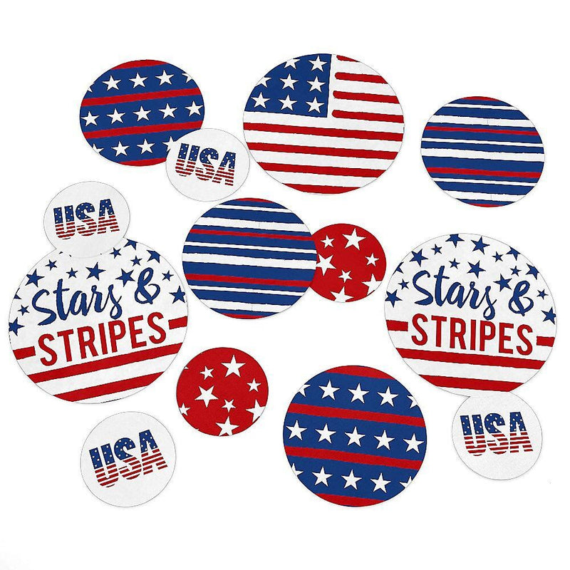 Stars & Stripes - Memorial Day, 4th of July and Labor Day USA Patriotic Party Giant Circle Confetti - Party Decorations - Large Confetti 27 Count