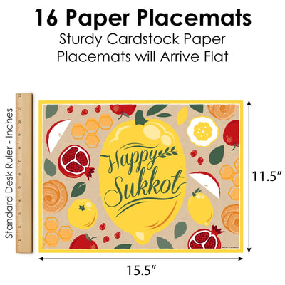 Sukkot - Party Table Decorations - Sukkah Jewish Holiday Placemats - Set of 16