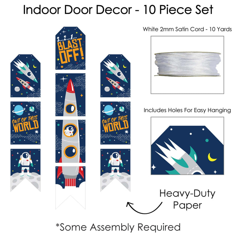 Blast Off to Outer Space - Hanging Vertical Paper Door Banners - Rocket Ship Baby Shower or Birthday Party Wall Decoration Kit - Indoor Door Decor