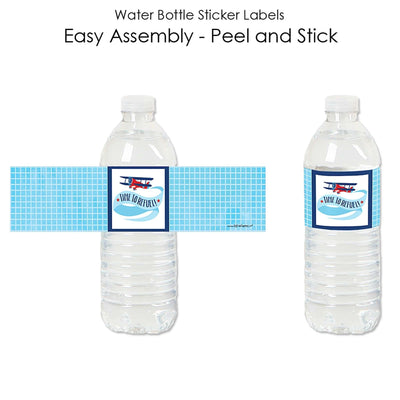 Taking Flight - Airplane - Vintage Plane Baby Shower or Birthday Party Water Bottle Sticker Labels - Set of 20