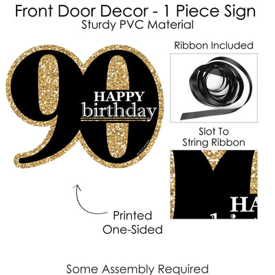Adult 90th Birthday - Gold - Hanging Porch Birthday Party Outdoor Decorations - Front Door Decor - 1 Piece Sign