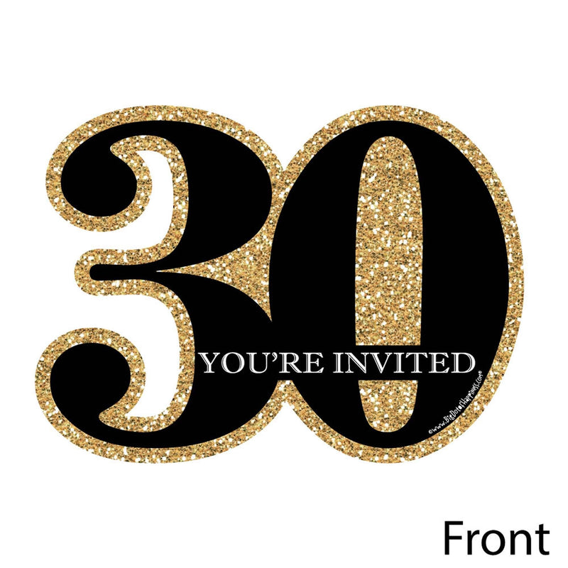 Adult 30th Birthday - Gold - Shaped Fill-In Invitations - Birthday Party Invitation Cards with Envelopes - Set of 12