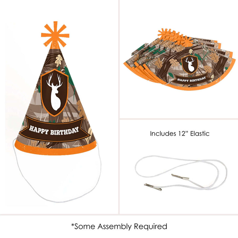 Gone Hunting - Cone Happy Birthday Party Hats for Kids and Adults - Set of 8 (Standard Size)