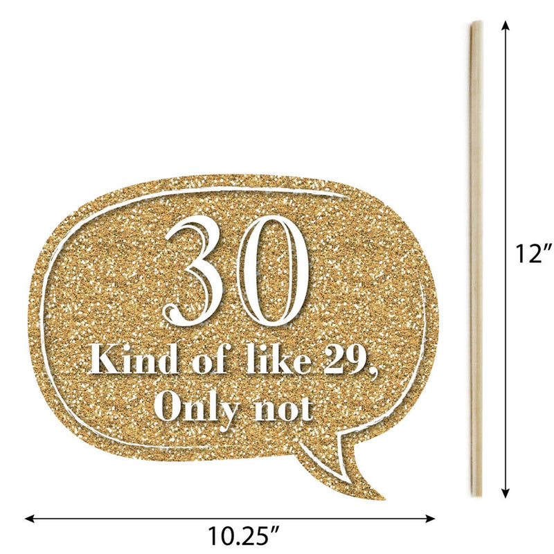 Funny Adult 30th Birthday - Gold - 10 Piece Birthday Party Photo Booth Props Kit