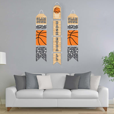 Nothin' But Net - Basketball - Hanging Vertical Paper Door Banners - Baby Shower or Birthday Party Wall Decoration Kit - Indoor Door Decor