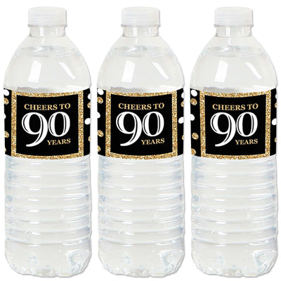 Adult 90th Birthday - Gold - Birthday Party Water Bottle Sticker Labels - Set of 20