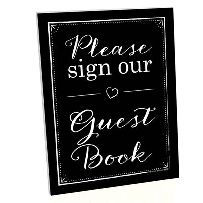 Guest Book Sign - Printed on Sturdy Plastic Material - 10.5 x 13.75 inches - Sign with Stand - 1 Piece