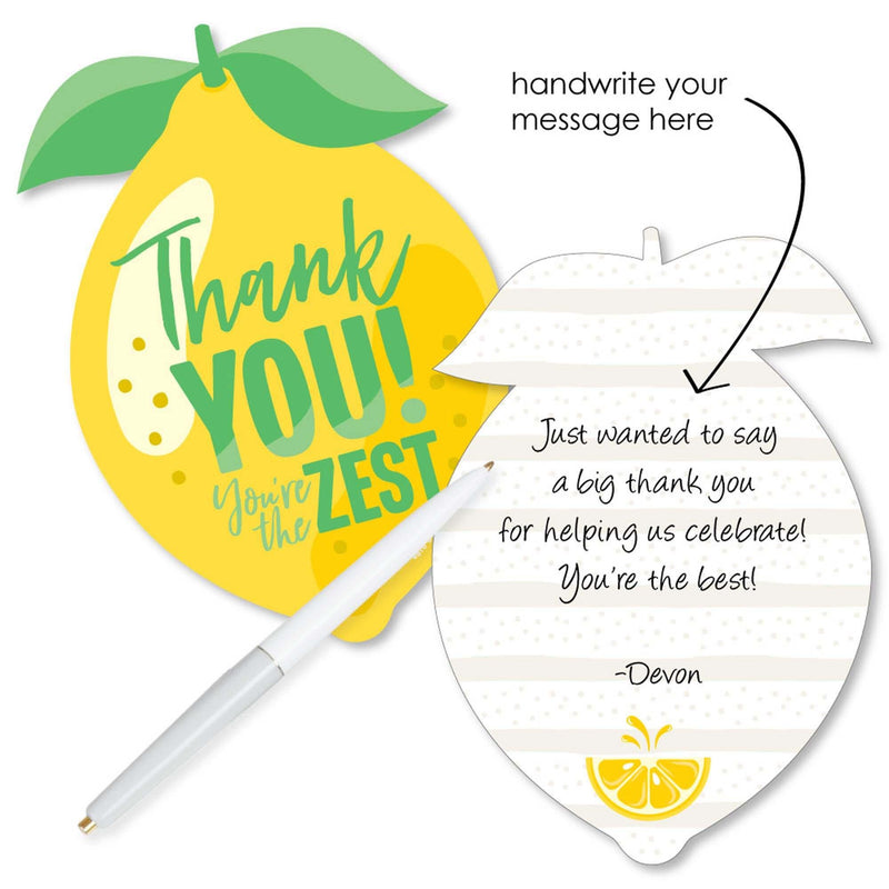 So Fresh - Lemon - Shaped Thank You Cards - Citrus Lemonade Party Thank You Note Cards with Envelopes - Set of 12
