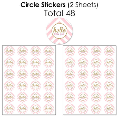 Hello Little One - Pink and Gold - Mini Candy Bar Wrappers, Round Candy Stickers and Circle Stickers - Girl Baby Shower Candy Favor Sticker Kit - 304 Pieces