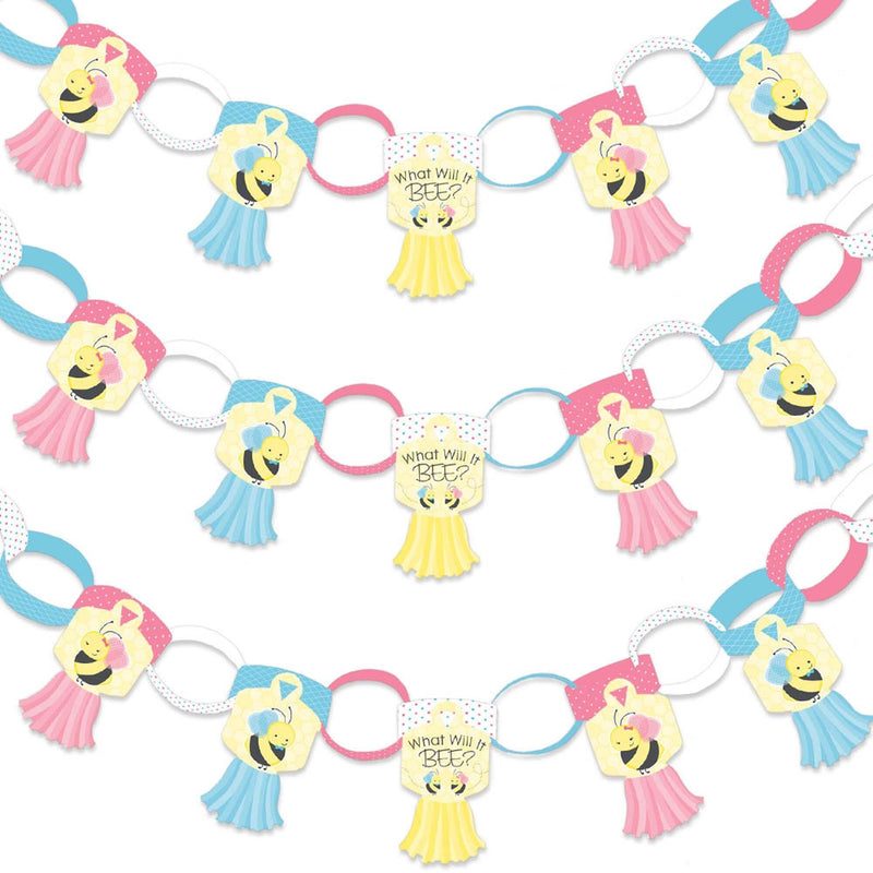 What Will It BEE? - 90 Chain Links and 30 Paper Tassels Decoration Kit - Gender Reveal Paper Chains Garland - 21 feet