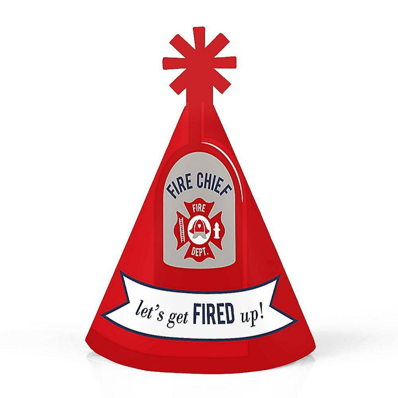 Fired Up Fire Truck - Mini Cone Firefighter Firetruck Baby Shower or Birthday Party Hats - Small Little Party Hats - Set of 8