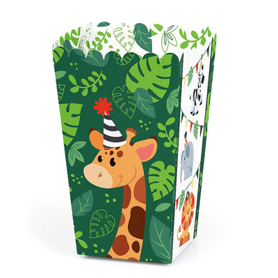 Jungle Party Animals - Safari Zoo Animal Birthday Party or Baby Shower Favor Popcorn Treat Boxes - Set of 12