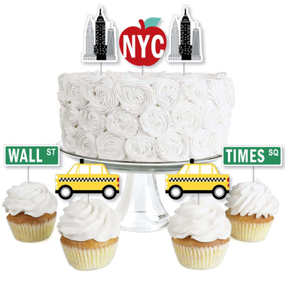 NYC Cityscape - Dessert Cupcake Toppers - New York City Party Clear Treat Picks - Set of 24