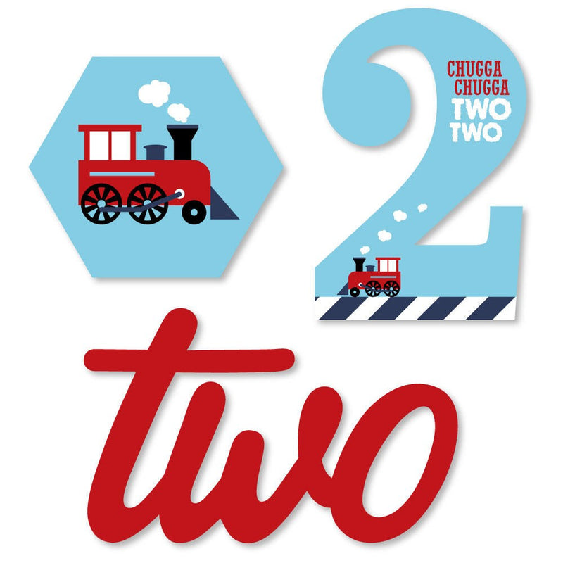 2nd Birthday Railroad Party Crossing - Chugga Chugga Two Two - DIY Shaped Steam Train Second Birthday Party Cut-Outs - 24 ct