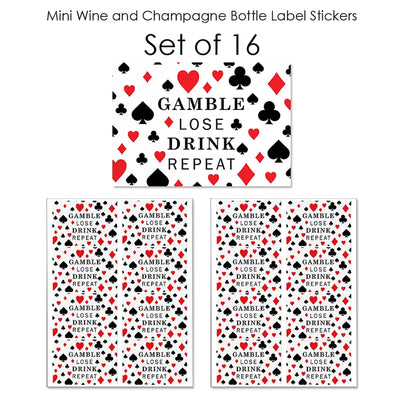Las Vegas - Mini Wine and Champagne Bottle Label Stickers - Casino Party Favor Gift for Women and Men - Set of 16