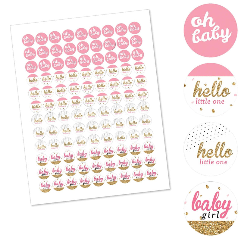 Hello Little One - Pink and Gold - Round Candy Labels Party Favors - Fits Hershey&