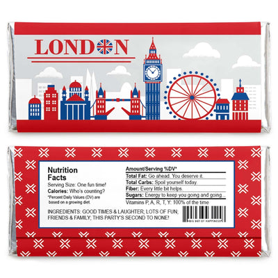 Cheerio, London - Candy Bar Wrapper British UK Party Favors - Set of 24