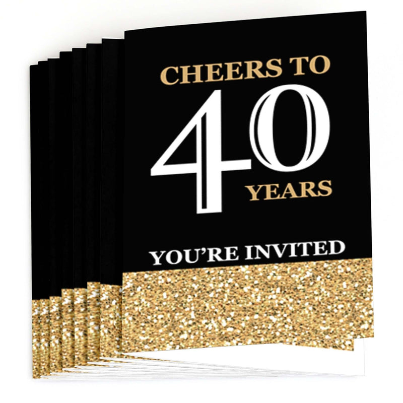 Adult 40th Birthday - Gold - Birthday Party Fill In Invitations - 8 ct