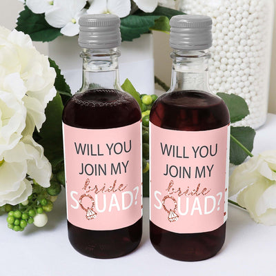 Will You Join My Bride Squad? - Mini Wine and Champagne Bottle Label Stickers - Rose Gold Rose Gold Will You Be My Bridesmaid Party Favor Gift for Women - Set of 16