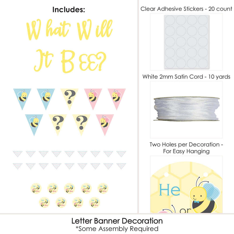 What Will It BEE? - Gender Reveal Letter Banner Decoration - 36 Banner Cutouts and What Will It BEE? Banner Letters