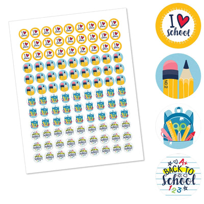 Back to School - Round Candy Labels First Day of School Classroom Party Favors - Fits Hershey's Kisses - 108 ct