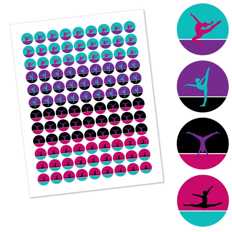 Tumble, Flip & Twirl - Gymnastics - Birthday Party or Gymnast Party Round Candy Sticker Favors - Labels Fit Hershey&