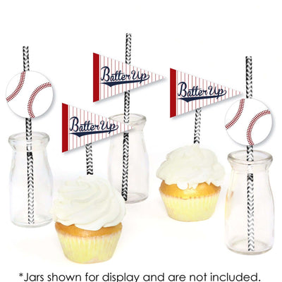 Batter Up - Baseball - Paper Straw Decor - Baby Shower or Birthday Party Striped Decorative Straws - Set of 24