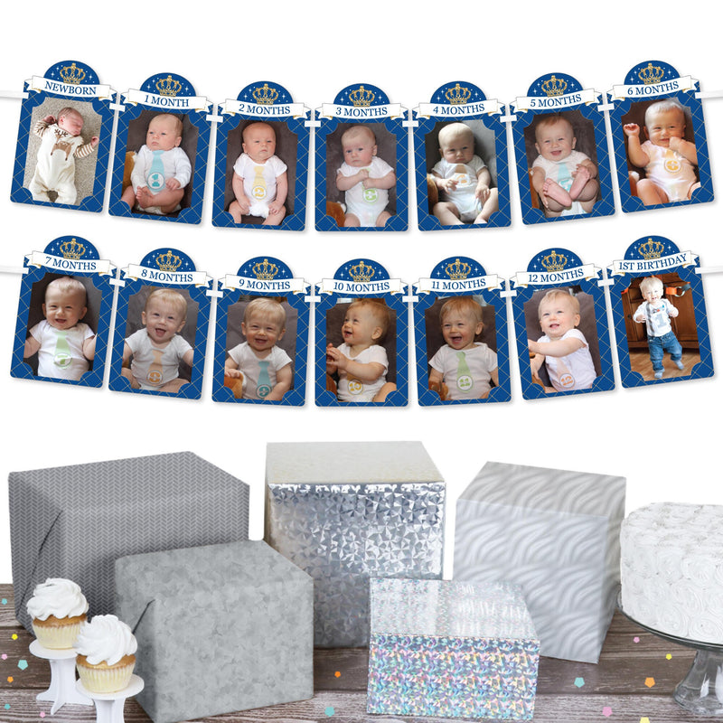 1st Birthday Royal Prince Charming - DIY First Birthday Party Decor - 1-12 Monthly Picture Display - Photo Banner