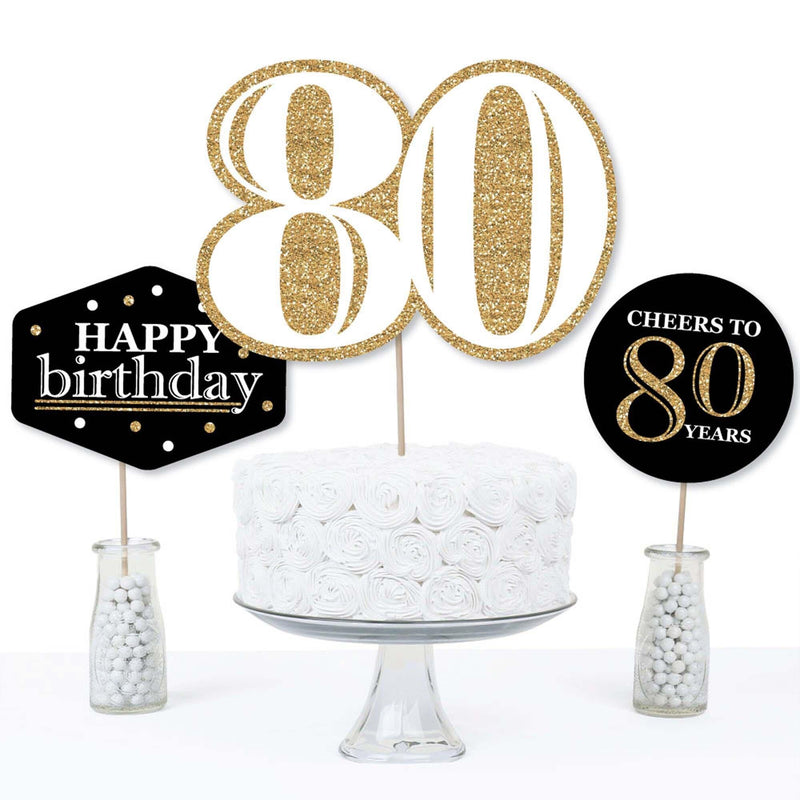 Adult 80th Birthday - Gold - Birthday Party Centerpiece Sticks - Table Toppers - Set of 15