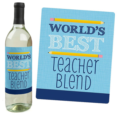 Funny Colorful - First and Last Day of School Teacher Appreciation Christmas Gift Decorations for Women and Men - Wine Bottle Label Stickers - Set of 4