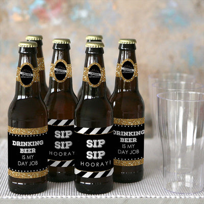 Happy Retirement - Decorations for Women and Men - 6 Beer Bottle Label Stickers and 1 Carrier - Retirement Gifts