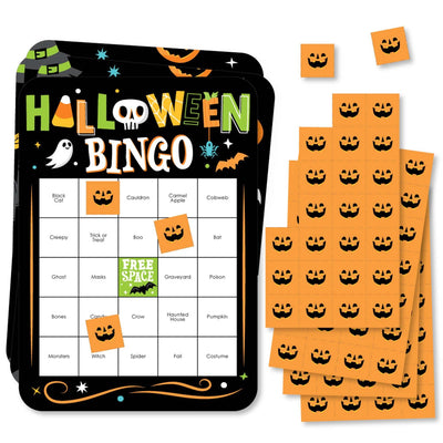 Jack-O'-Lantern Halloween - Bingo Cards and Markers - Kids Halloween Party Bingo Game - Set of 18