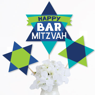 Blue Bar Mitzvah - Boy Party Centerpiece Sticks - Table Toppers - Set of 15