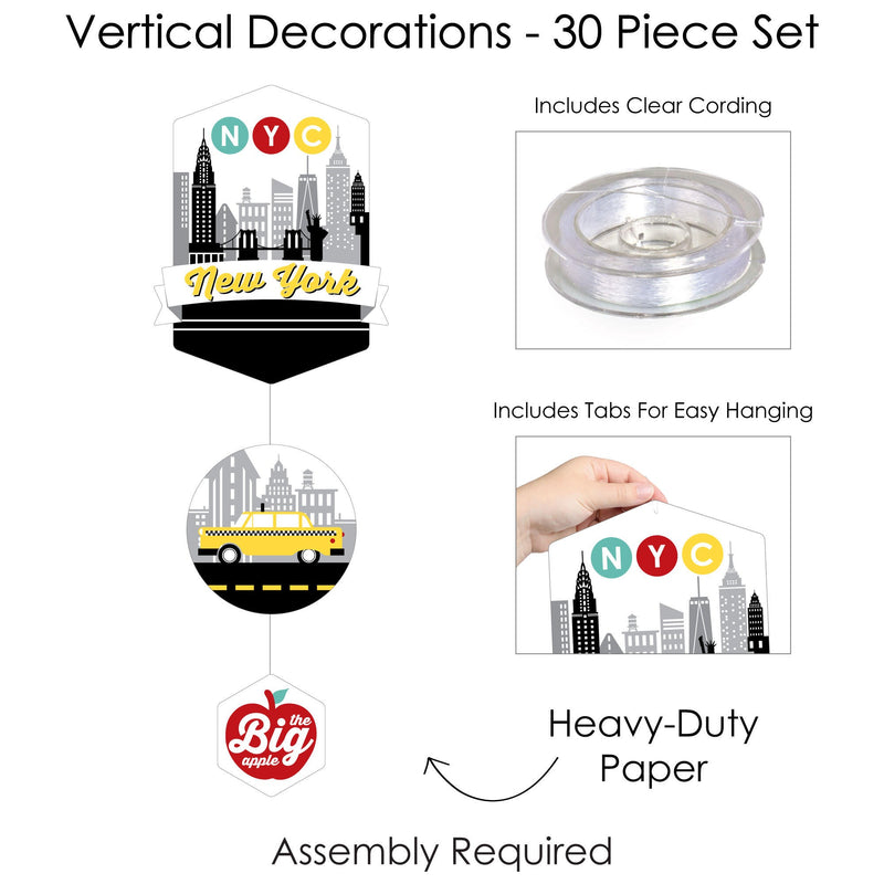 NYC Cityscape - New York City Party DIY Dangler Backdrop - Hanging Vertical Decorations - 30 Pieces