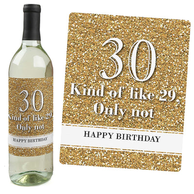 Adult 30th Birthday - Gold - Decorations for Women and Men - Wine Bottle Label Birthday Party Gift - Set of 4