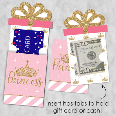 Little Princess Crown - Pink and Gold Princess Baby Shower or Birthday Party Money and Gift Card Sleeves - Nifty Gifty Card Holders - Set of 8
