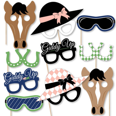 Kentucky Horse Derby Glasses, Masks & Headpieces - Paper Card Stock Horse Race Party Photo Booth Props Kit - 10 Count