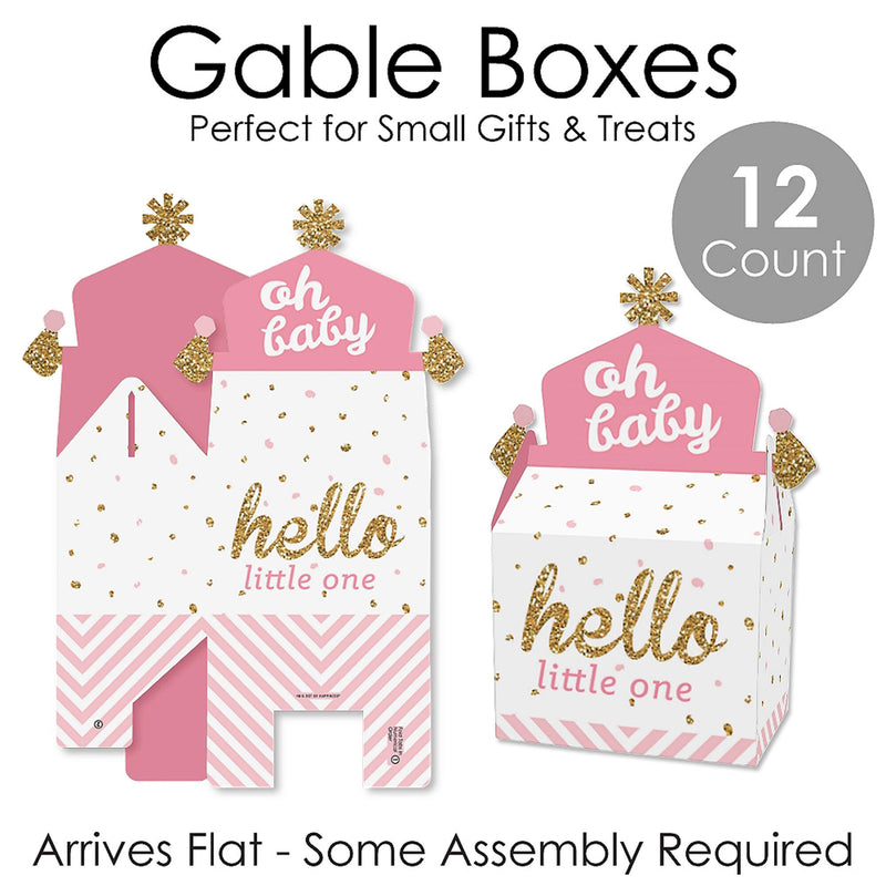 Hello Little One - Pink and Gold - Treat Box Party Favors - Girl Baby Shower Goodie Gable Boxes - Set of 12