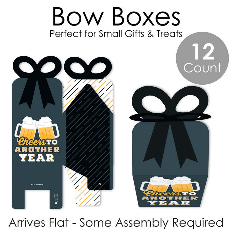 Cheers and Beers Happy Birthday - Square Favor Gift Boxes - Birthday Party Bow Boxes - Set of 12