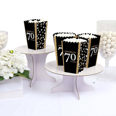Adult 70th Birthday - Gold - Birthday Party Favor Popcorn Treat Boxes - Set of 12