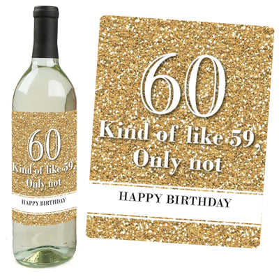 Adult 60th Birthday - Gold - Decorations for Women and Men - Wine Bottle Label Birthday Party Gift - Set of 4