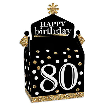 Adult 80th Birthday - Gold - Treat Box Party Favors - Birthday Party Goodie Gable Boxes - Set of 12