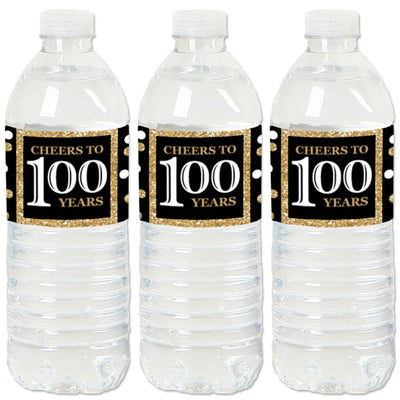 Adult 100th Birthday - Gold - Birthday Party Water Bottle Sticker Labels - Set of 20