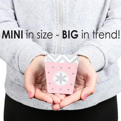 Pink Winter Wonderland - Party Mini Favor Boxes - Holiday Snowflake Birthday Party or Baby Shower Treat Candy Boxes - Set of 12