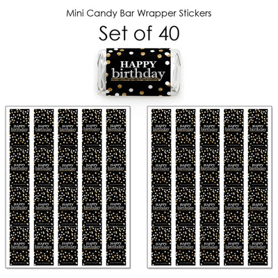 Adult Happy Birthday - Gold - Mini Candy Bar Wrapper Stickers - Birthday Party Small Favors - 40 Count